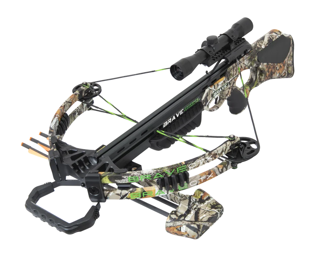 JUNXING BRAVE CAMO 360fps 165LBS 4x32mm MULTI-RETICLE SCOPE COMPOUND CROSSBOW SET
