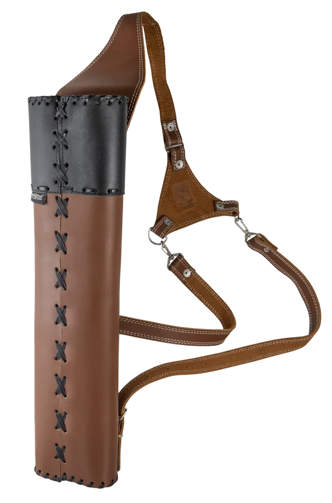 BUCK TRAIL TRADITIONAL BACK QUIVER HUSKY 53CM LEATHER WITH ADJUSTABLE BELTS