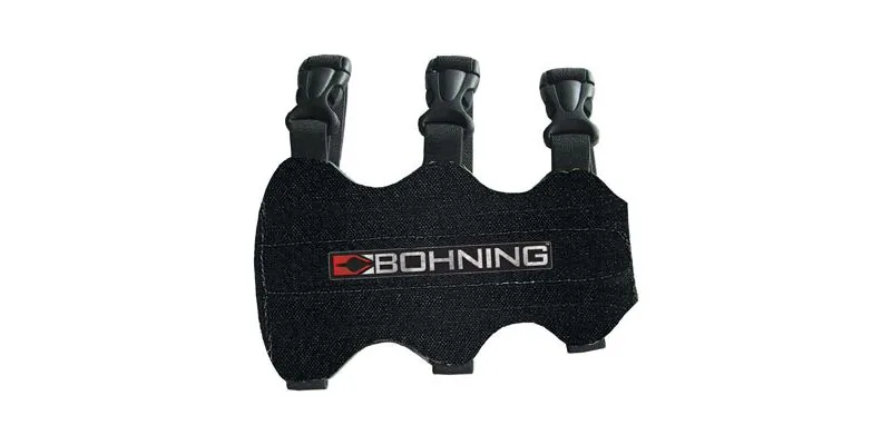 BOHNING SINGLE ARMGUARDS 3-STRAP WITH LEATHER BACKING BLACK